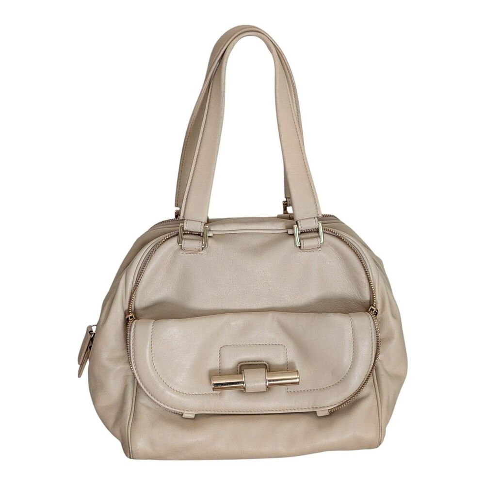 Women's Cream Colored Soft Leather Top Handle Handbag Purse